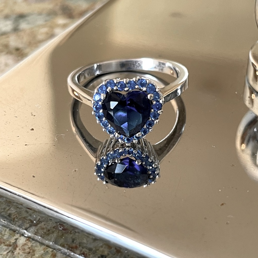 Heart-Shaped Blue Gemstone Silver Ring